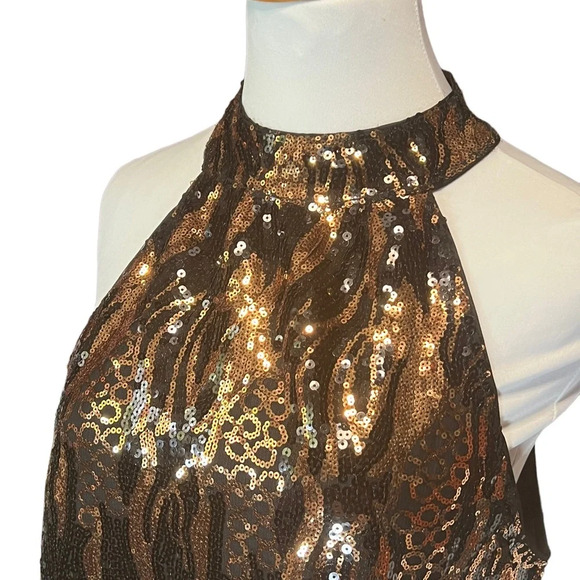 Cable & Gauge Black & Copper Tiger Striped Sequin Halter Top - Picture 6 of 8
